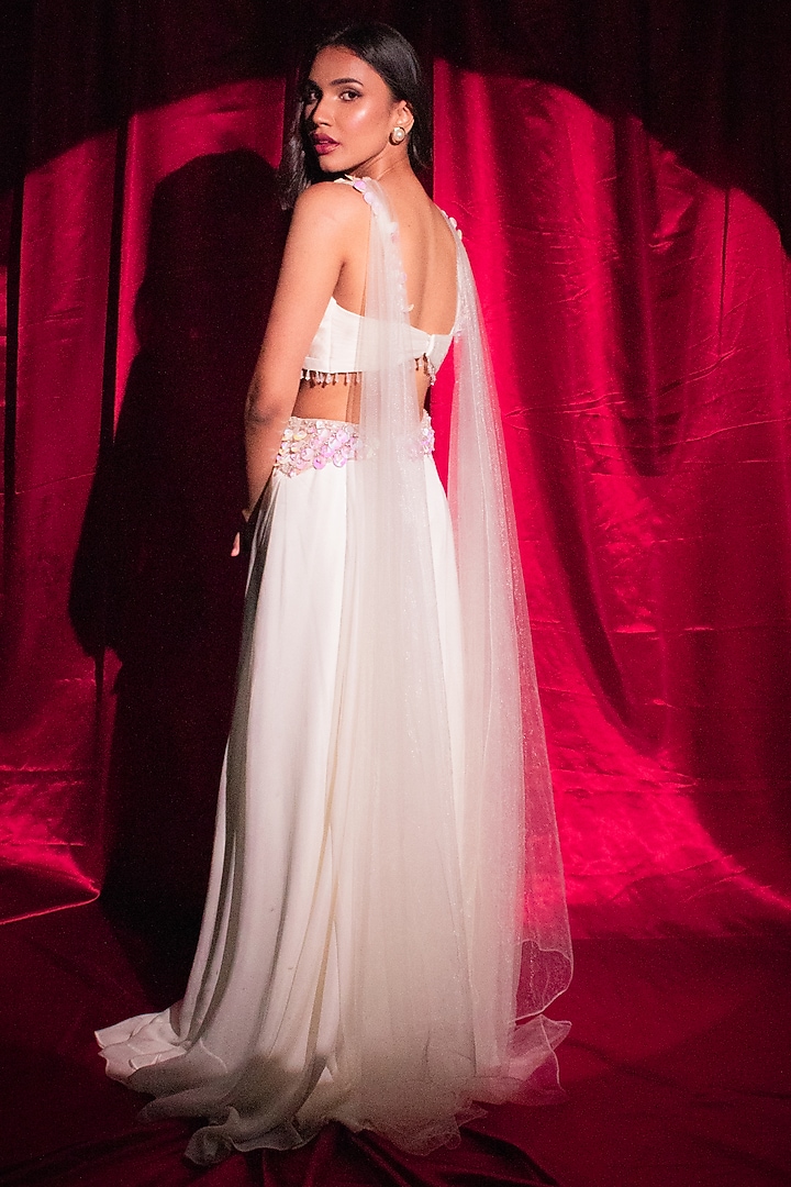 Ivory Crepe Sequins Embellished Palazzo Pant Set by Anshika Tak Label at Pernia's Pop Up Shop