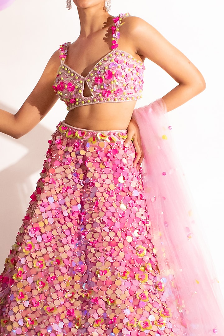 Lavender Net Sequins & Tassels Embroidered Bridal Lehenga Set by Anshika Tak Label at Pernia's Pop Up Shop