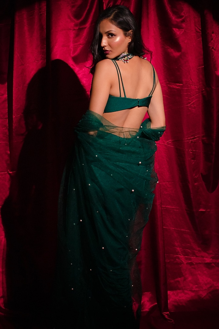 Emerald Green Lycra Gathered Skirt Set by Anshika Tak Label at Pernia's Pop Up Shop