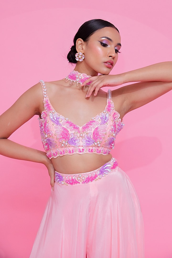 Pink Crepe Palazzo Pant Set by Anshika Tak Label at Pernia's Pop Up Shop