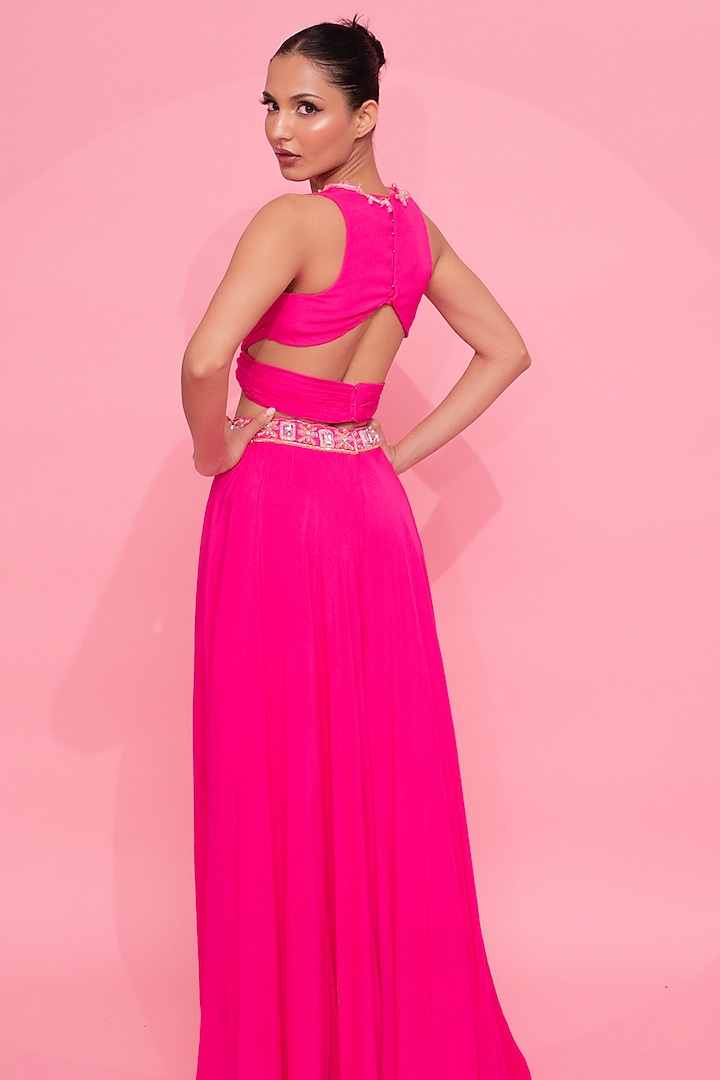 Fushia Pink Crepe Palazzo Pant Set by Anshika Tak Label at Pernia's Pop Up Shop