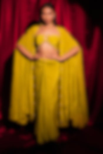 Yellow Crepe Draped Skirt Set by Anshika Tak Label