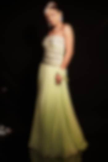 Pastel Green Georgette & Net Embellished Engagement Gown by Anshika Tak Label at Pernia's Pop Up Shop