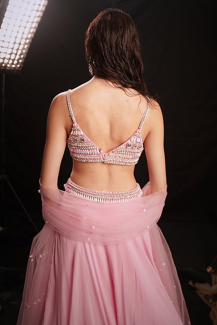Fresh Pink Georgette Ruffle Wedding Lehenga Set by Anshika Tak Label at Pernia's Pop Up Shop
