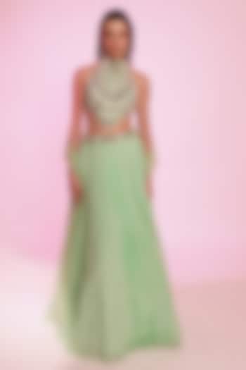 Mint Green Silk Organza Wedding Lehenga Set by Anshika Tak Label at Pernia's Pop Up Shop