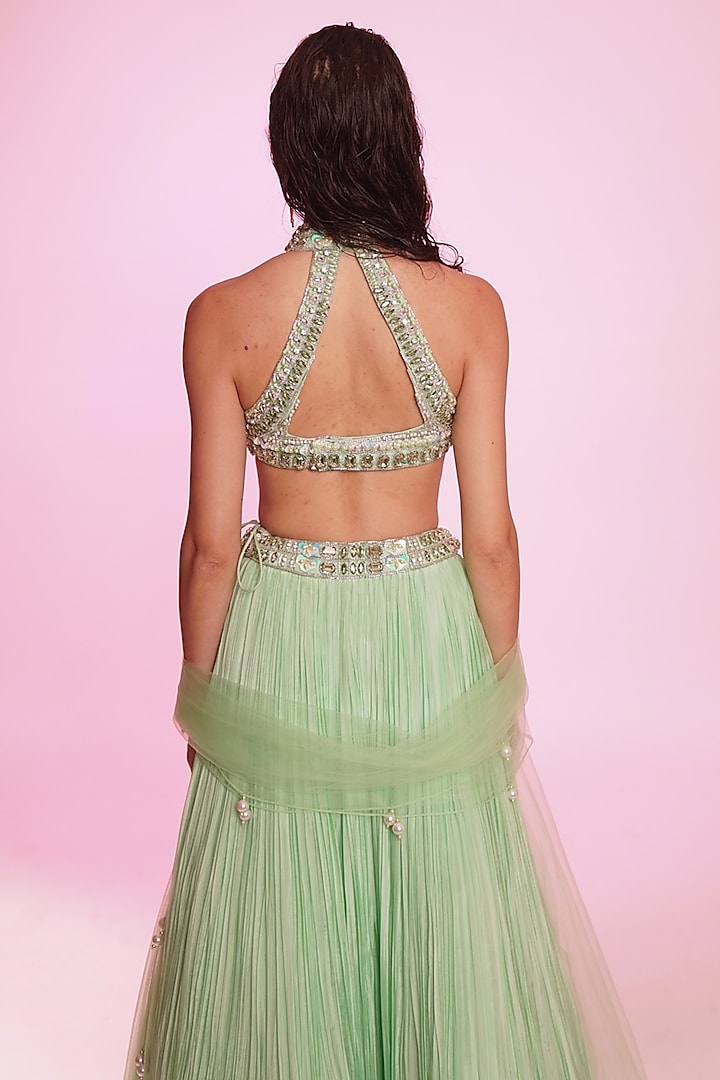 Mint Green Silk Organza Wedding Lehenga Set by Anshika Tak Label at Pernia's Pop Up Shop