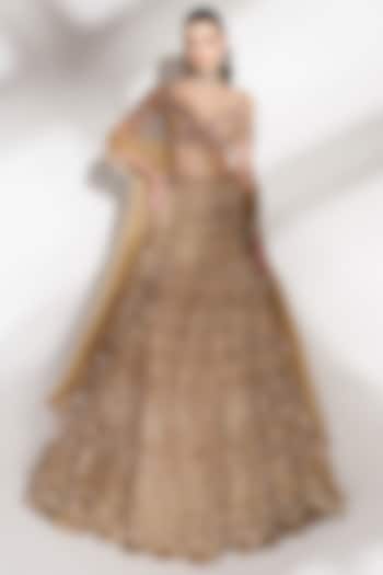 Gold Net Sequins Embroidered Bridal Lehenga Set by Anshika Tak Label at Pernia's Pop Up Shop