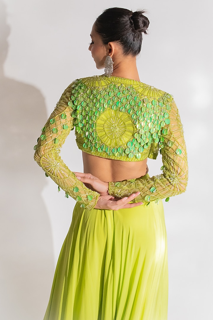 Parrot Green Crepe Pant Set by Anshika Tak Label at Pernia's Pop Up Shop