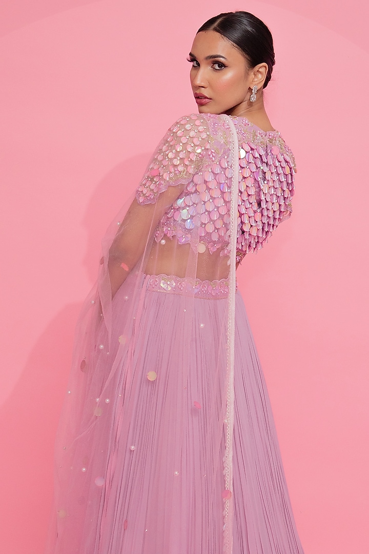 Lavender Georgette Embroidered Wedding Lehenga Set by Anshika Tak Label at Pernia's Pop Up Shop