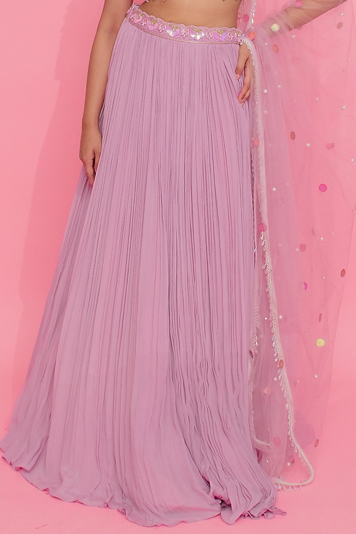 Lavender Georgette Embroidered Wedding Lehenga Set by Anshika Tak Label at Pernia's Pop Up Shop