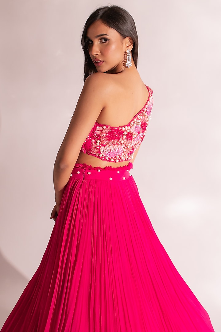 Fuchsia Pink Georgette Wedding Lehenga Set by Anshika Tak Label at Pernia's Pop Up Shop