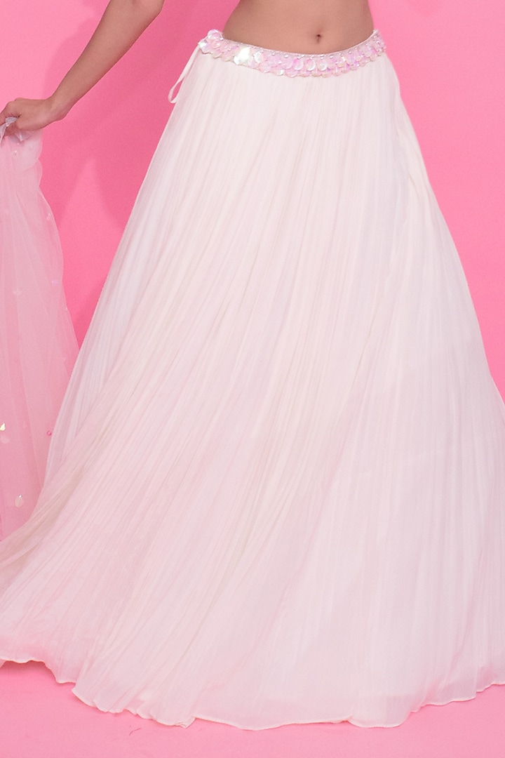 Ivory Georgette Ruched Wedding Lehenga Set by Anshika Tak Label at Pernia's Pop Up Shop