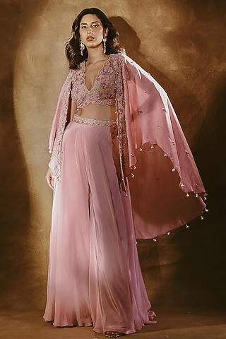 Mauve Crepe Aari Embroidered Jacket Set by Anshika Tak Label