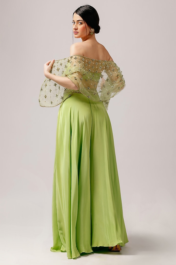 Parrot Green Crepe Pant Set by Anshika Tak Label at Pernia's Pop Up Shop