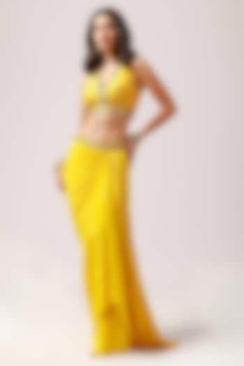 Mustard Crepe Skirt Set by Anshika Tak Label