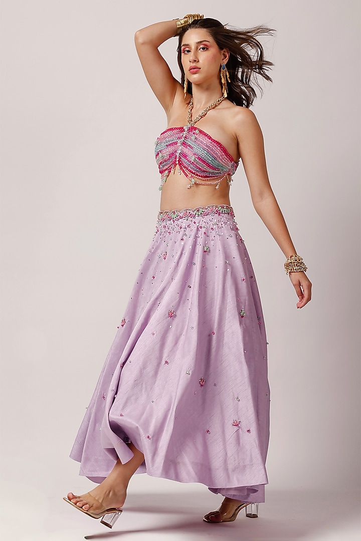 Lavender Tussar Silk Lehenga Set by Anshika Tak Label