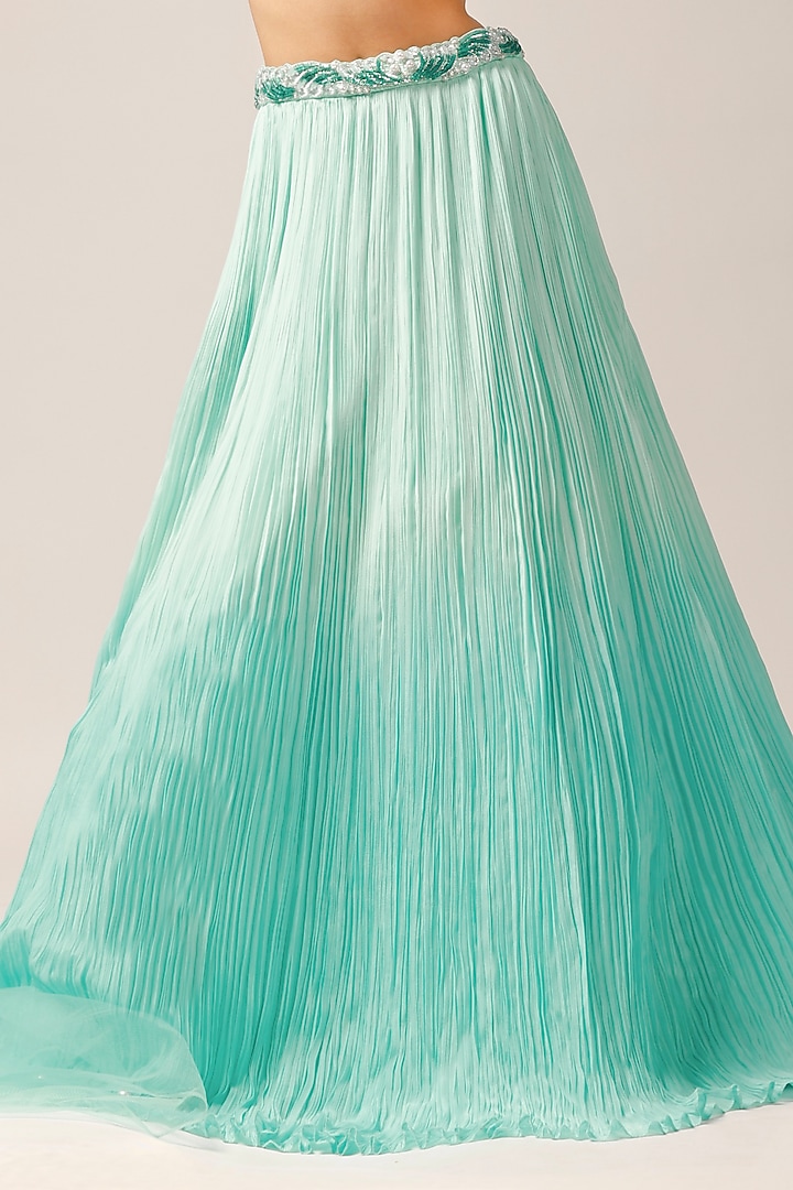 Pacific Blue Ombre Crepe Wedding Lehenga Set by Anshika Tak Label at Pernia's Pop Up Shop