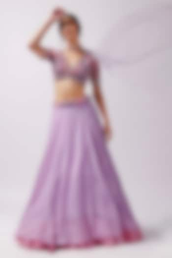 Lavender Net Lehenga Set by Anshika Tak Label