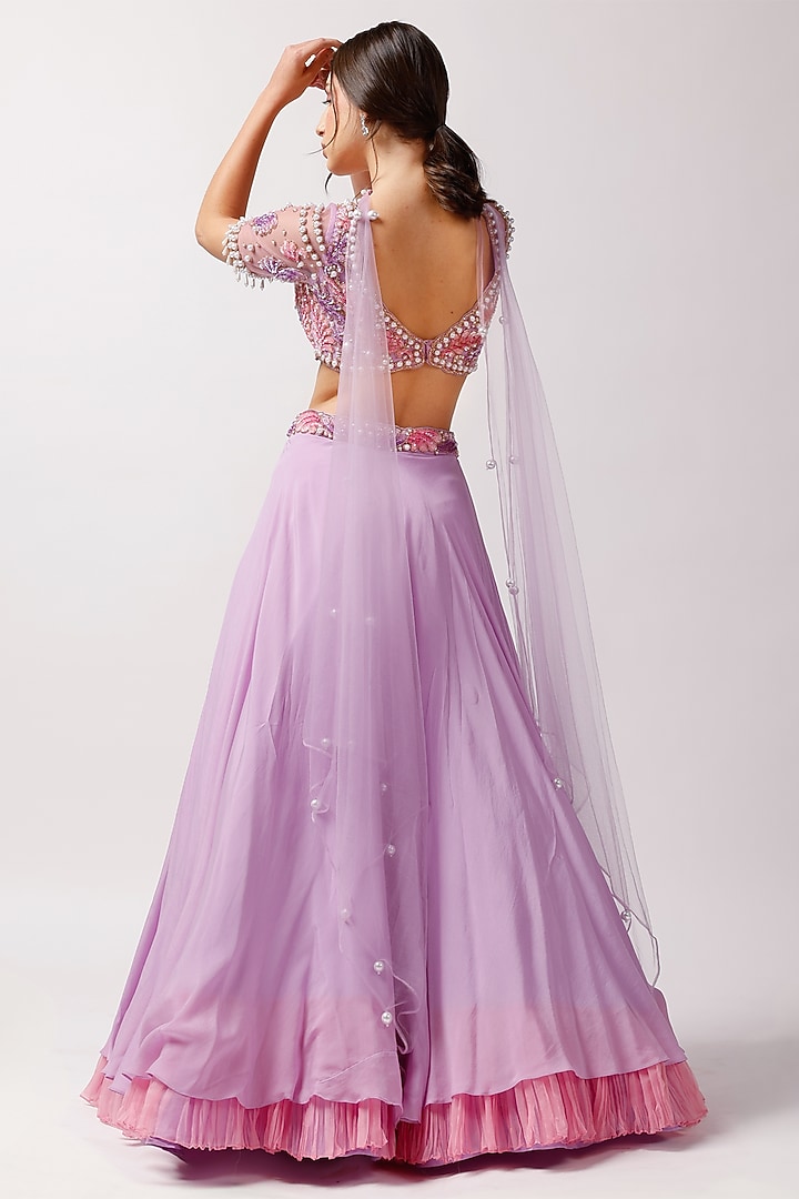 Lavender Net Wedding Lehenga Set by Anshika Tak Label at Pernia's Pop Up Shop