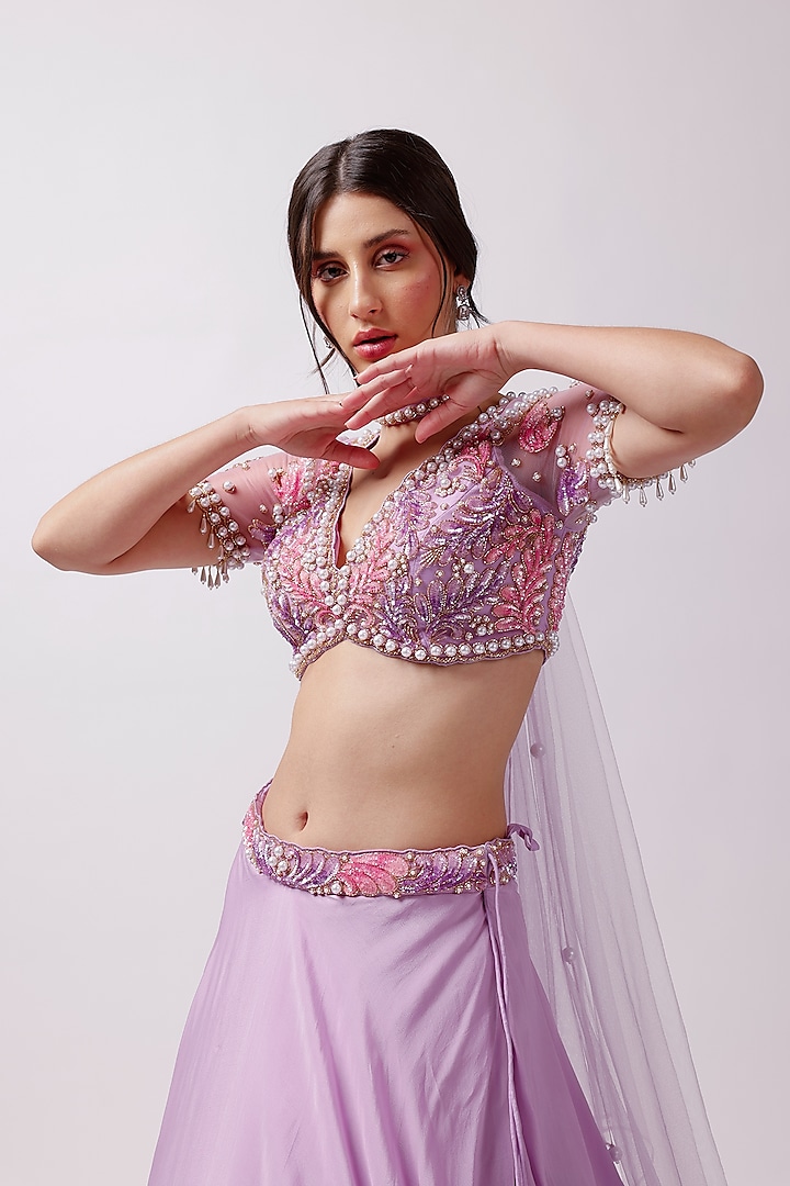 Lavender Net Wedding Lehenga Set by Anshika Tak Label at Pernia's Pop Up Shop