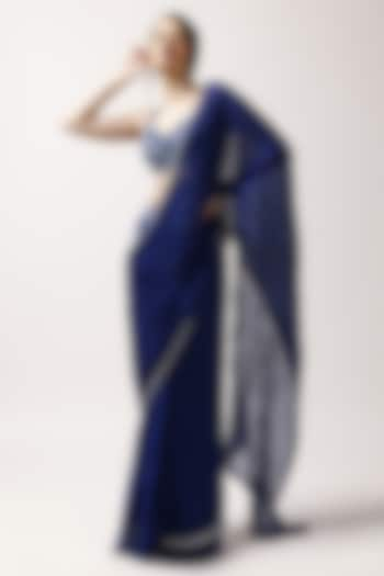 Midnight Blue Organza Saree Set by Anshika Tak Label at Pernia's Pop Up Shop