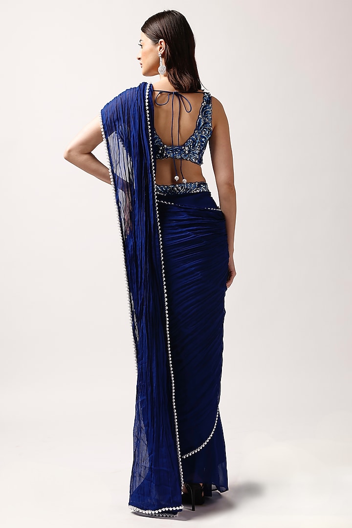 Midnight Blue Organza Wedding Saree Set by Anshika Tak Label at Pernia's Pop Up Shop
