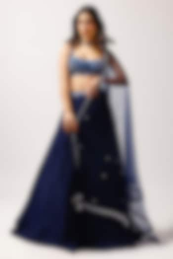 Midnight Blue Crepe Lehenga Set by Anshika Tak Label