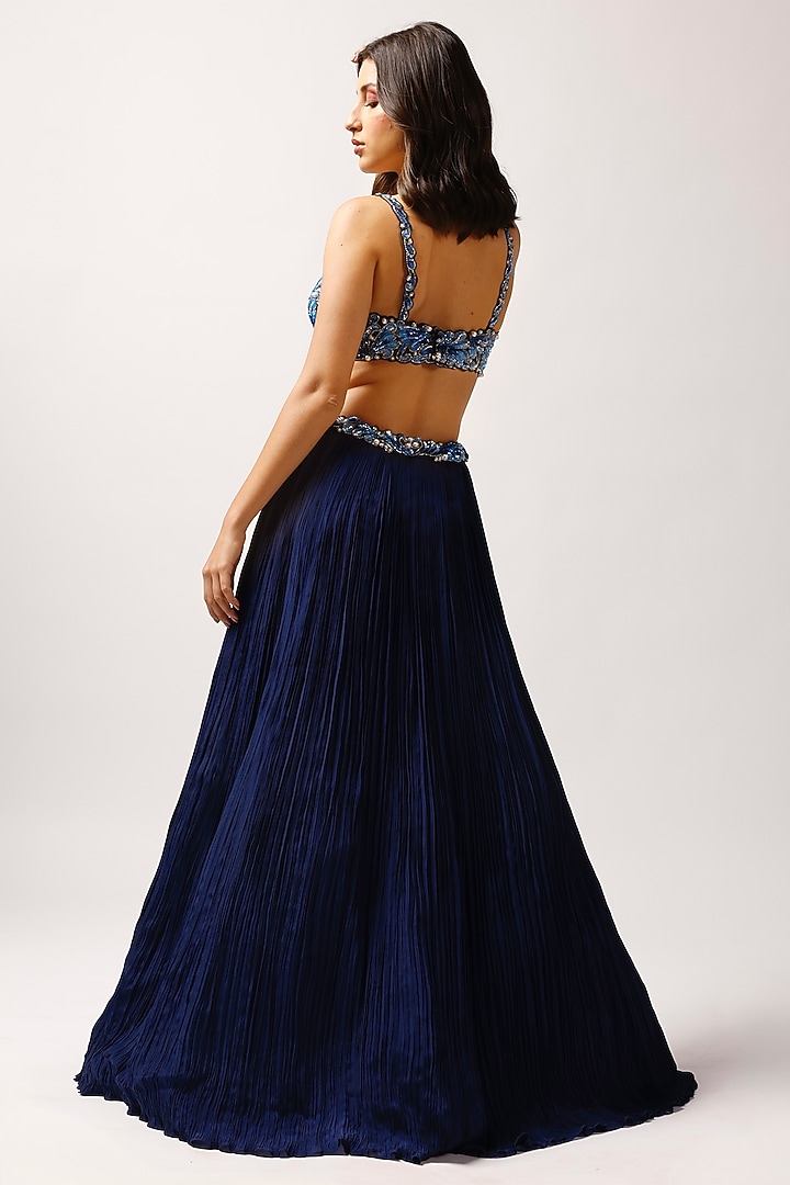Midnight Blue Crepe Wedding Lehenga Set by Anshika Tak Label at Pernia's Pop Up Shop