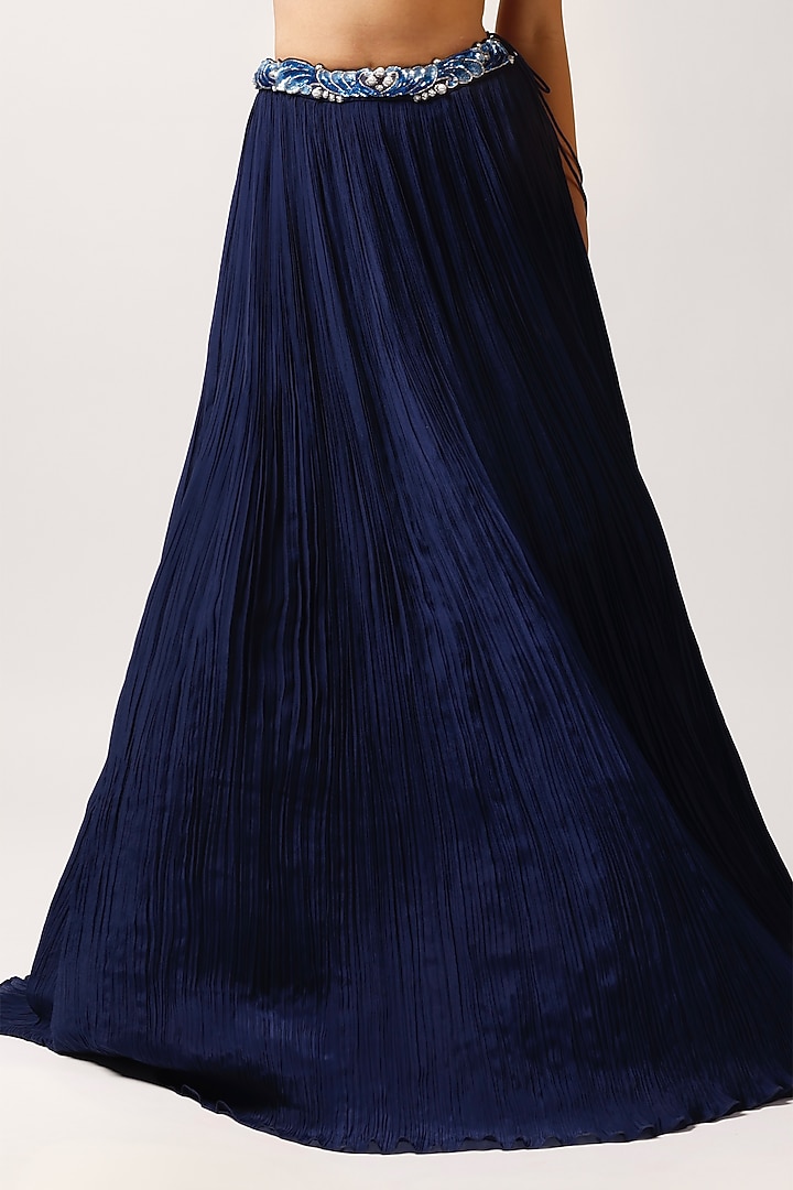 Midnight Blue Crepe Wedding Lehenga Set by Anshika Tak Label at Pernia's Pop Up Shop