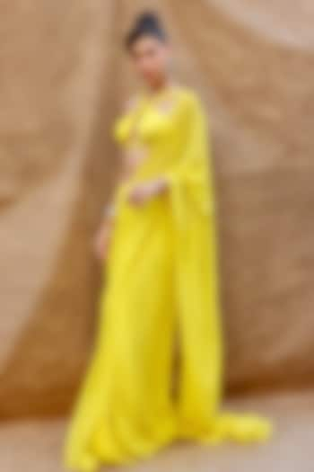 Yellow Georgette Saree Set by Anshika Tak Label at Pernia's Pop Up Shop