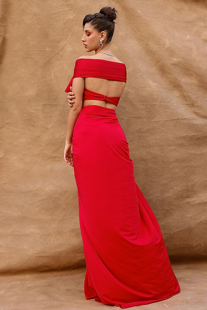 Red Lycra Skirt Set by Anshika Tak Label at Pernia's Pop Up Shop