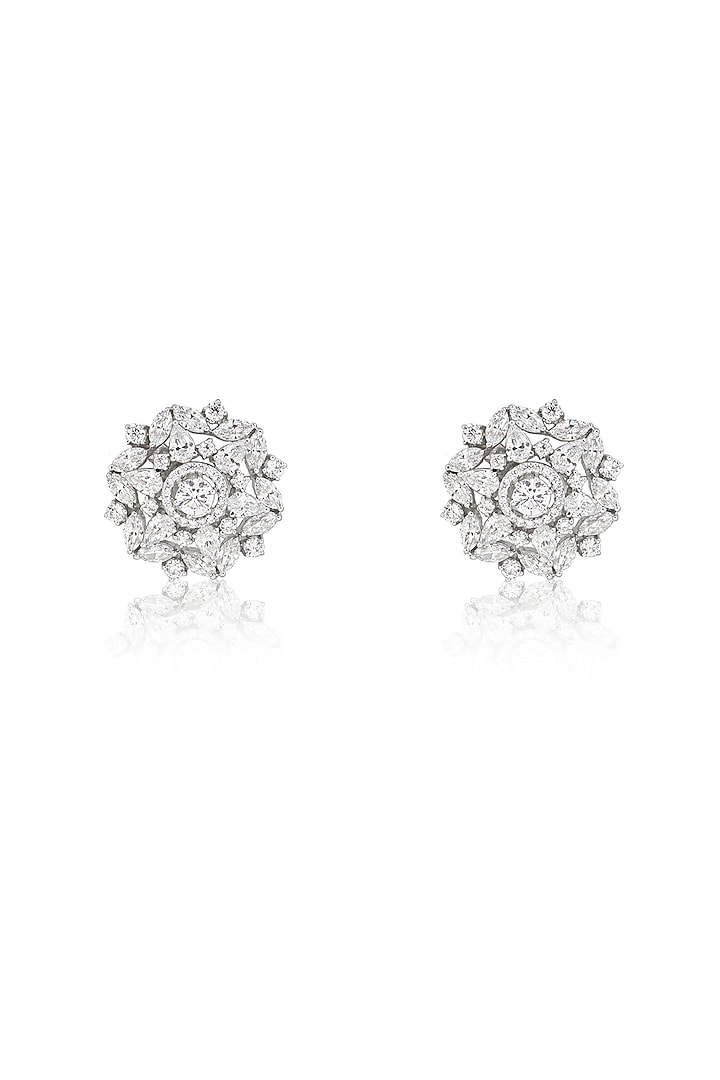 White Rhodium Finish Zircon Stud Earrings In Sterling Silver by Ananta Jewellery at Pernia's Pop Up Shop