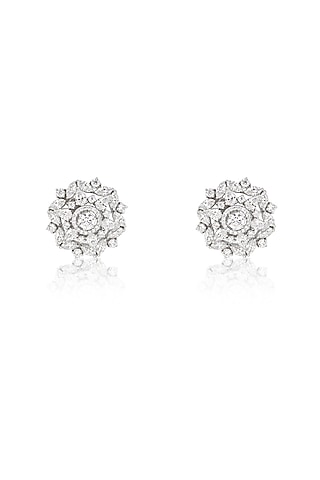 White Rhodium Finish Zircon Stud Earrings In Sterling Silver by Ananta Jewellery