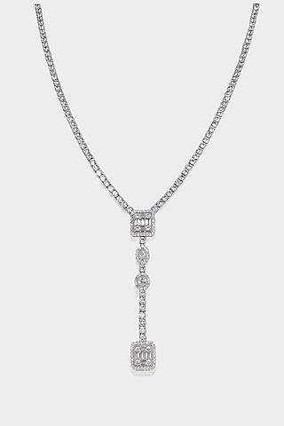 White Rhodium Finish Zircon Long Pendant Necklace In Sterling Silver by Ananta Jewellery