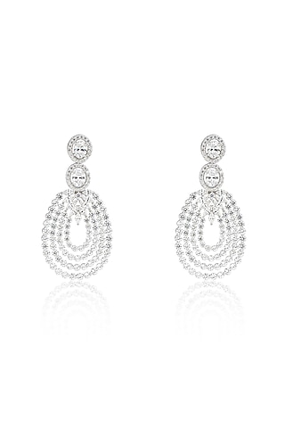 White Rhodium Finish Zircon Dangler Earrings In Sterling Silver by Ananta Jewellery