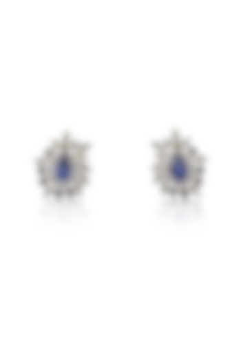 White Rhodium Finish Sapphire & Zircon Stud Earrings In Sterling Silver by Ananta Jewellery at Pernia's Pop Up Shop