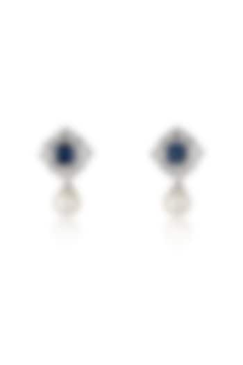 White Rhodium Finish Sapphire & Zircon Stud Earrings In Sterling Silver by Ananta Jewellery at Pernia's Pop Up Shop