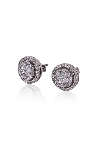 White Rhodium Finish Marquise Zircon Stud Earrings In Sterling Silver by Ananta Jewellery