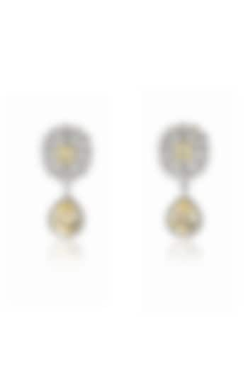 White Rhodium Finish Yellow Citrine & Zircon Dangler Earrings In Sterling Silver by Ananta Jewellery at Pernia's Pop Up Shop