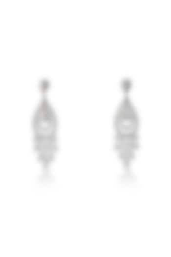 White Rhodium Finish Zircon & Diamond Dangler Earrings In Sterling Silver by Ananta Jewellery at Pernia's Pop Up Shop