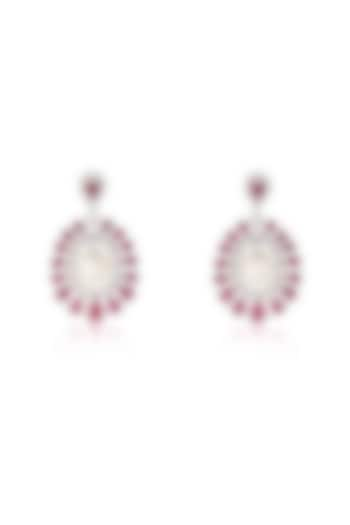 White Rhodium Finish Zircon & Ruby Dangler Earrings In Sterling Silver by Ananta Jewellery at Pernia's Pop Up Shop