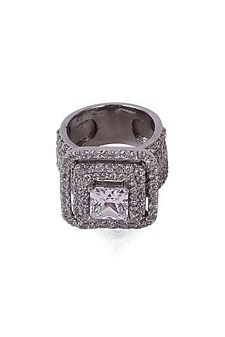 White Rhodium Finish Zircon Ring In Sterling Silver by Ananta Jewellery
