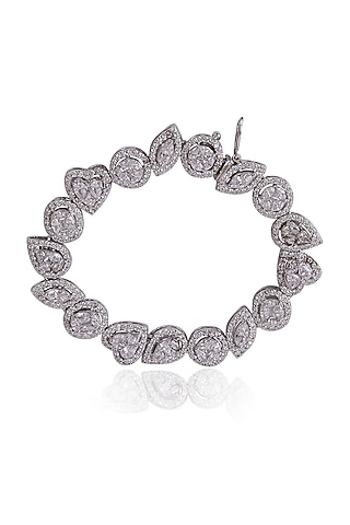 White Rhodium Finish Zircon Bracelet In Sterling Silver by Ananta Jewellery
