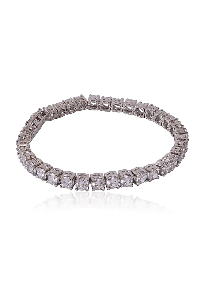 White Rhodium Finish Round Zircon Tennis Bracelet In Sterling Silver by Ananta Jewellery at Pernia's Pop Up Shop