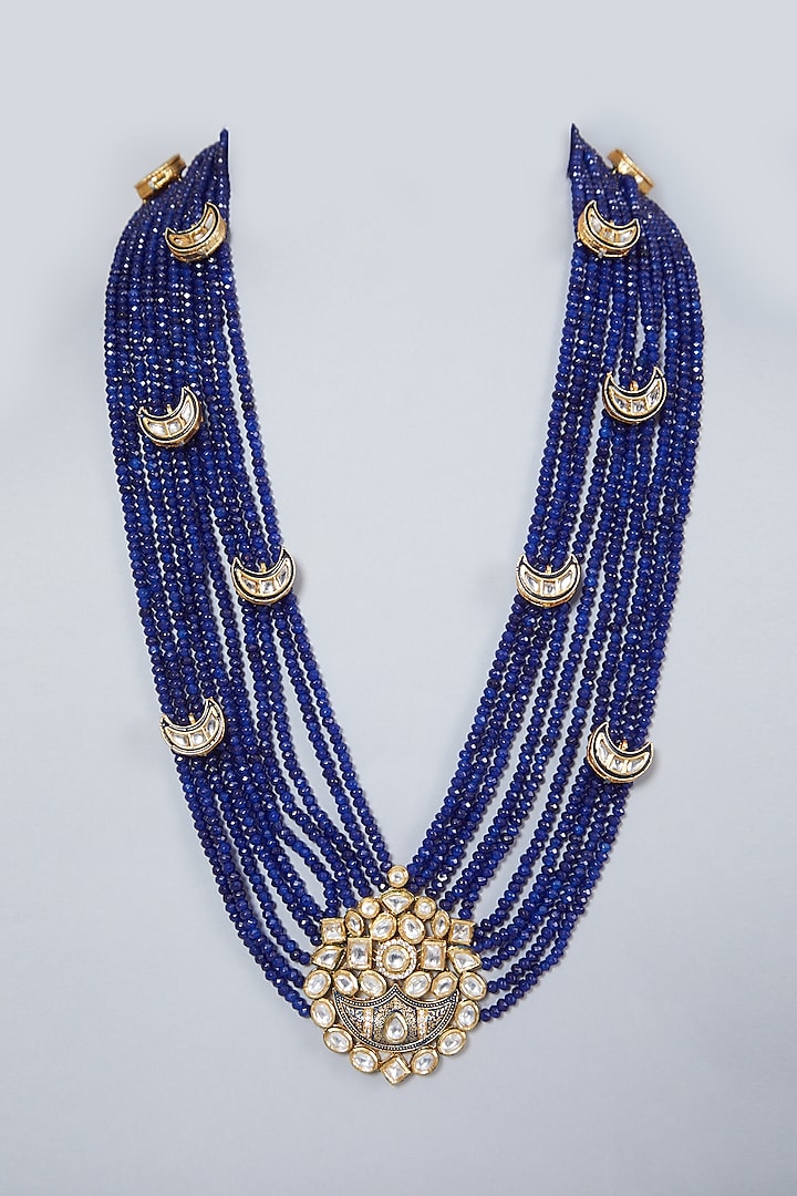 Gold Finish Blue Kundan Polki Necklace  by Ananta Jewellery