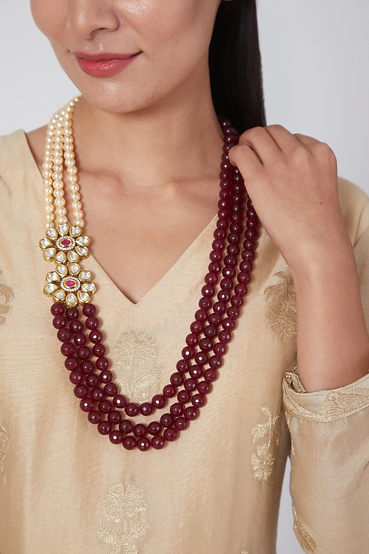 Gold Finish Kundan Polki Pendant Necklace  by Ananta Jewellery at Pernia's Pop Up Shop