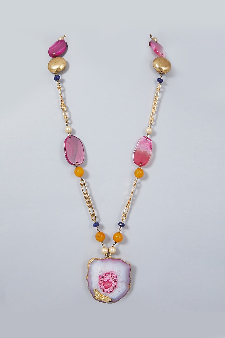 Gold Finish Pink Flat Beaded Necklace  by Ananta Jewellery