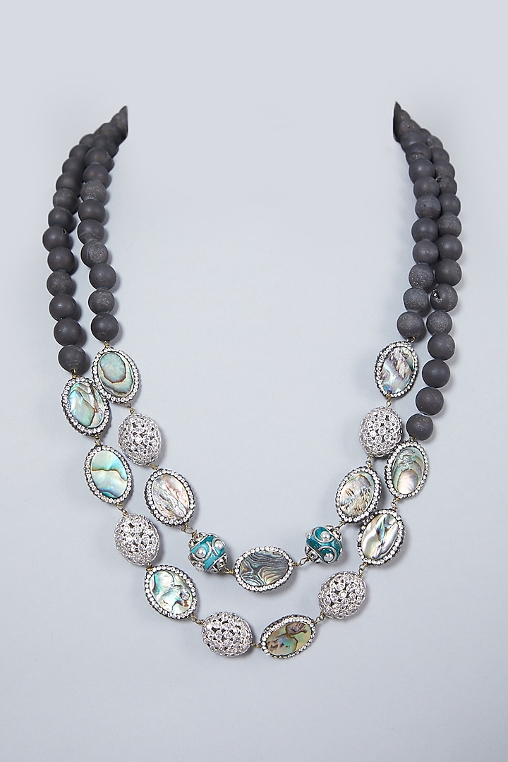 White Finish Deep Grey Beaded Necklace  by Ananta Jewellery