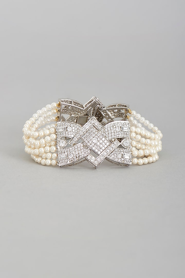 White Rhodium Finish Cubic Zirconia Bracelet by Ananta Jewellery