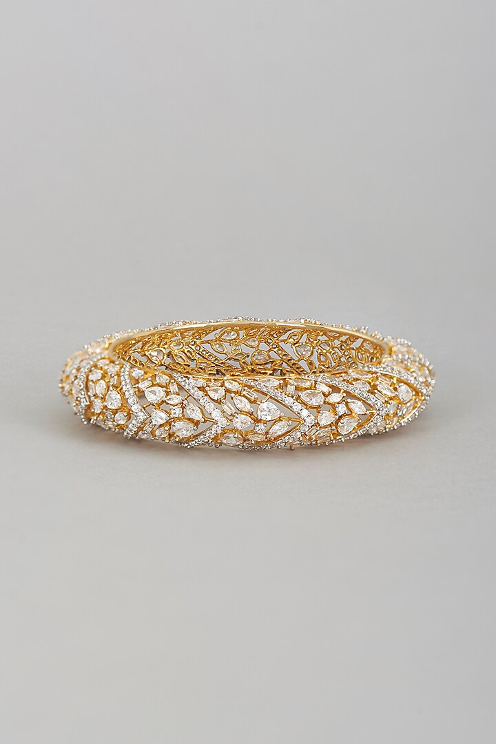 Gold Finish Cubic Zirconia Large Kada Bangle by Ananta Jewellery